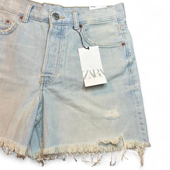 Zara Pants - NWT Zara Boyfriend Bermuda Cutoff Shorts – Size 4 | Light Wash, High Rise